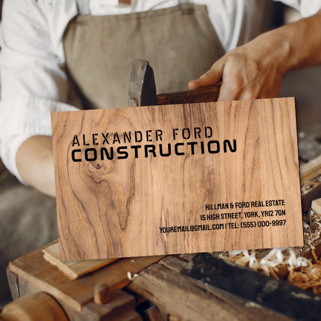 Rustic Wood Carpenter Construction Business Card (Creator Uploaded)
