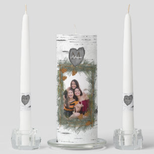 Rustic Wood Carved heart  Family Photo Unity Candl Unity Candle Set