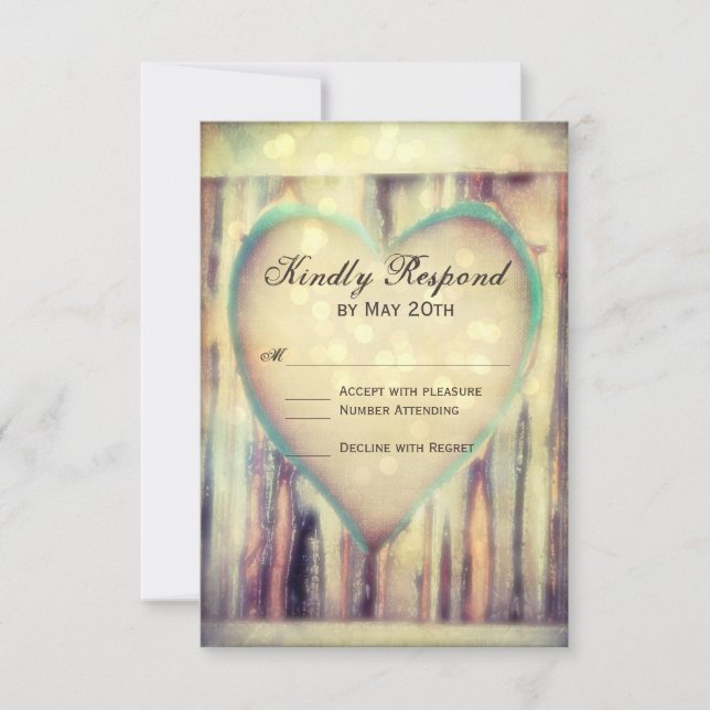 Rustic Wood Carved Heart Wedding RSVP Cards (Front)