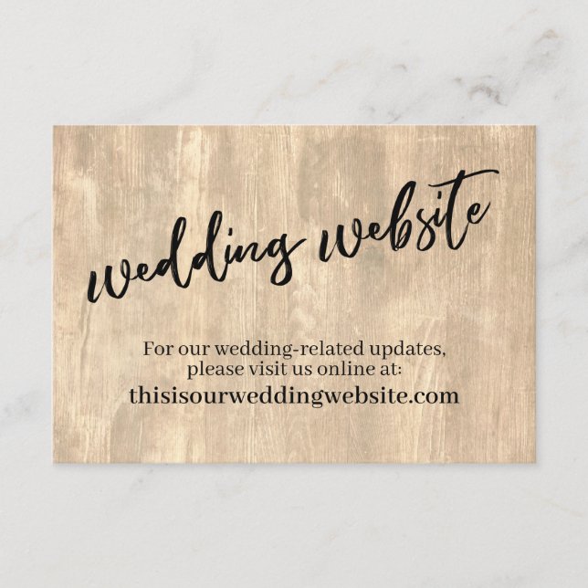 Rustic Wood & Casual Handwriting Wedding Website Enclosure Card (Front)