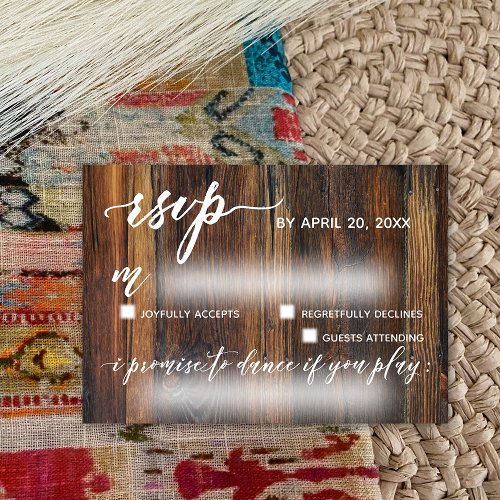 Rustic Wood Casual with Song Request Wedding RSVP Card