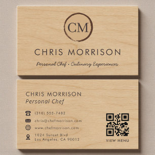 Rustic Wood Catering Personal Chef QR Code Business Card