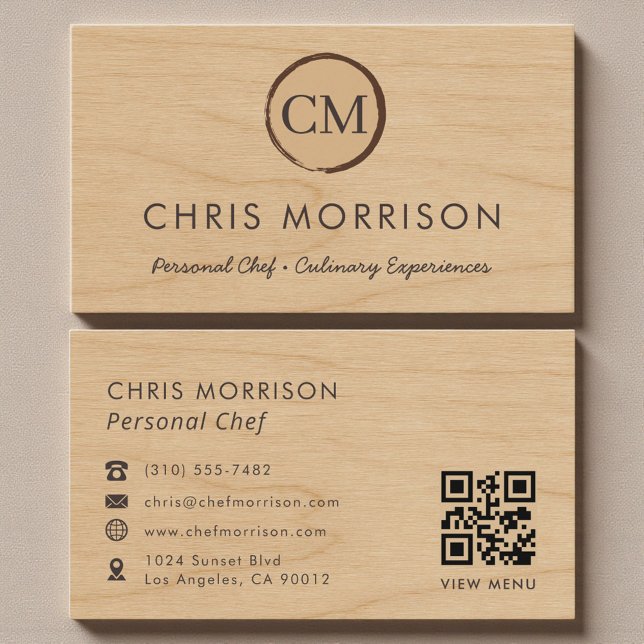 Rustic Wood Catering Personal Chef QR Code Business Card (Creator Uploaded)