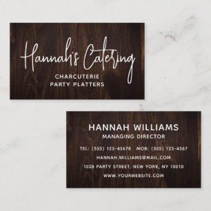 Rustic Wood Catering Script Business Card