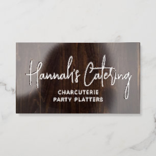 Rustic Wood Catering Script Raised Spot UV Business Card