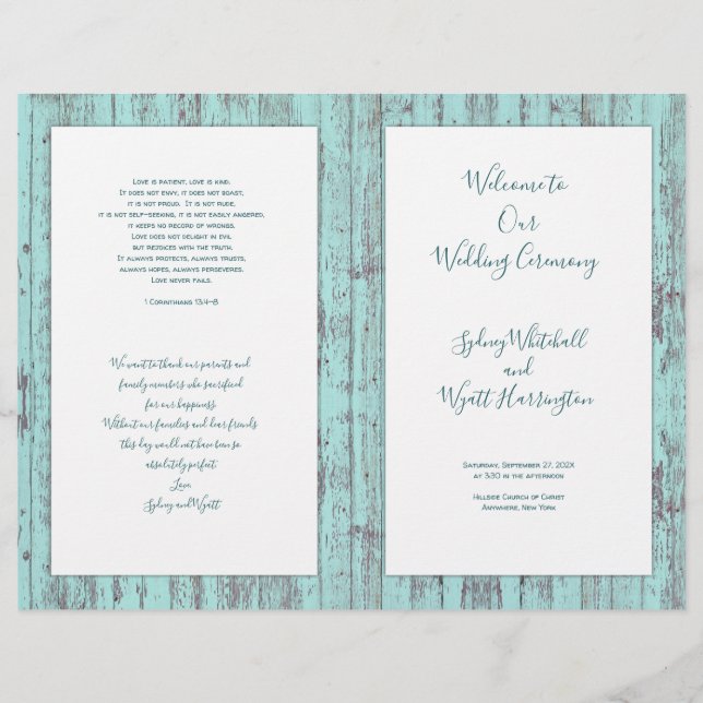 Rustic Wood Catholic Wedding Ceremony Program (Front)