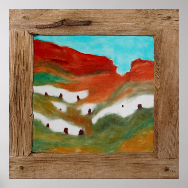 Rustic wood cave houses landscape poster print (Front)