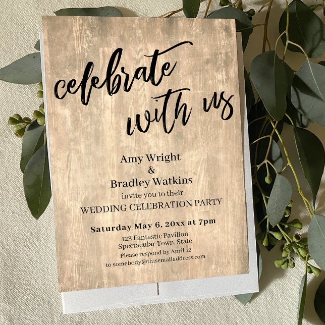 Rustic Wood Celebrate with Us Wedding Reception Invitation (Creator Uploaded)