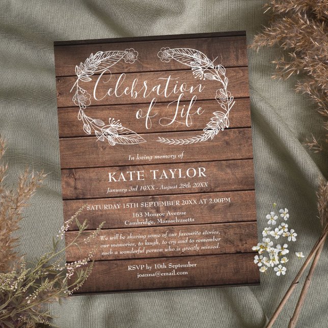 Rustic Wood Celebration of Life Funeral Announcement Postcard (Creator Uploaded)