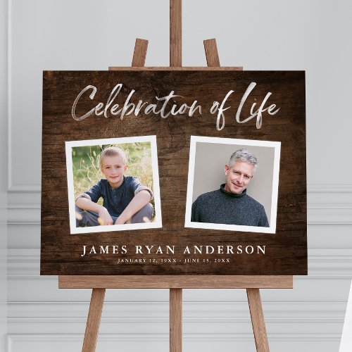 Rustic Wood Celebration of Life Two Photo Sign