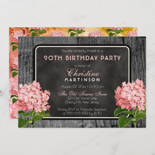 Rustic Wood Chalk Vintage Floral Birthday Party Invitation