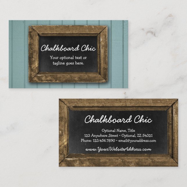 Rustic Wood Chalkboard Frame Shabby Chic Blue Business Card (Front/Back)