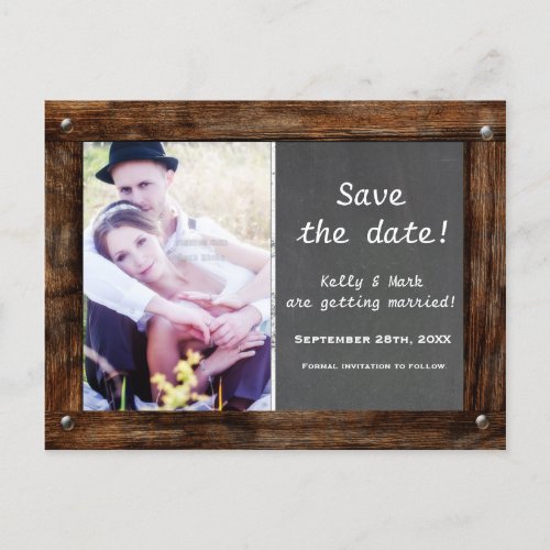 Rustic Wood CHALKBOARD PHOTO Save Date Postcard