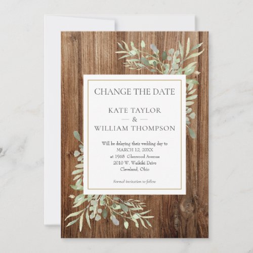 Rustic Wood Change the Date Greenery Leaves Save The Date