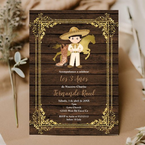 Rustic Wood Charro Tres Anos  Invitation