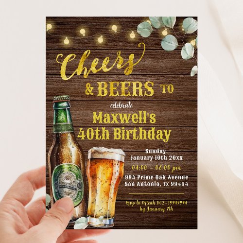 Rustic Wood Cheers  Beers Adult Birthday Invitation