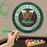 Rustic Wood Cheers Beers Shenanigans   Dart Board<br><div class="desc">Dartboards: Cheers Beers and Shenanigans Beer stein mugs with 4-leaf clover shamrock. This Irish Beer Drinking-themed design is just right for your occasion and makes the perfect personalized Gift, it's great for graduation weddings, parties, family reunions, and just everyday fun. Our easy-to-use template makes personalizing easy. Perfect for an Irish...</div>