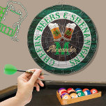 Rustic Wood Cheers Beers Shenanigans   Dart Board<br><div class="desc">Dartboards: Cheers Beers and Shenanigans Beer stein mugs with 4-leaf clover shamrock. This Irish Beer Drinking-themed design is just right for your occasion and makes the perfect personalized Gift, it's great for graduation weddings, parties, family reunions, and just everyday fun. Our easy-to-use template makes personalizing easy. Perfect for an Irish...</div>