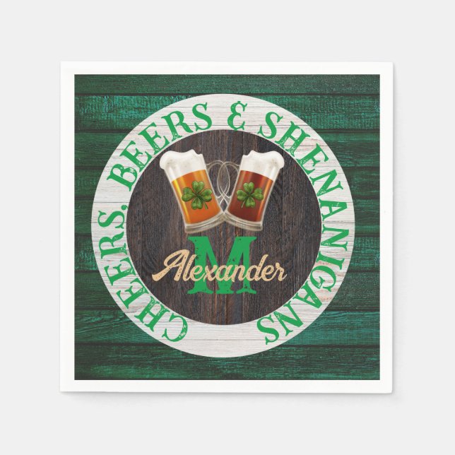  Rustic Wood Cheers Beers Shenanigans  Napkins (Front)