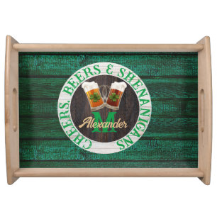 Rustic Wood Cheers Beers Shenanigans Serving Tray