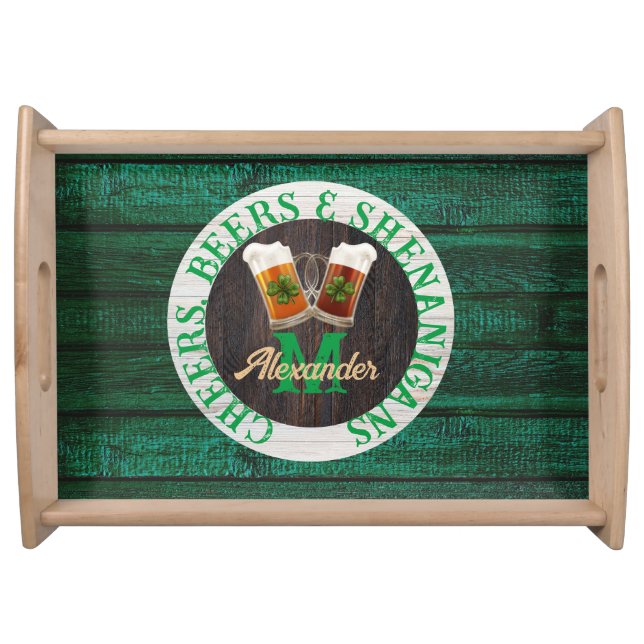  Rustic Wood Cheers Beers Shenanigans  Serving Tray (Front)