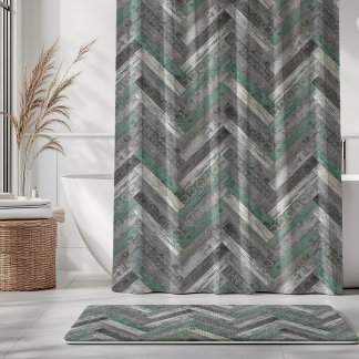 Rustic Wood Chevron Mint Green Grey Shower Curtain