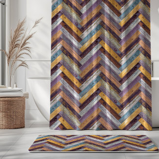 Rustic Wood Chevron Yellow Blue Purple Shower Curtain