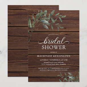Rustic Wood Chic Eucalyptus Greenery Bridal Shower Invitation