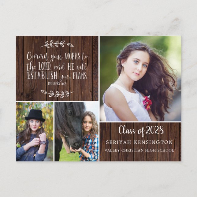 Rustic Wood Christian Graduation Bible Verse Postcard (Front)