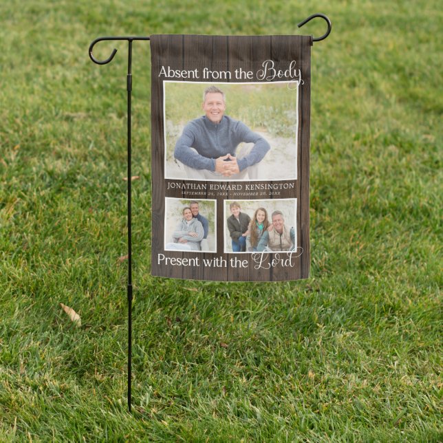 Rustic Wood Christian Memorial Photo Garden Flag (In SItu)