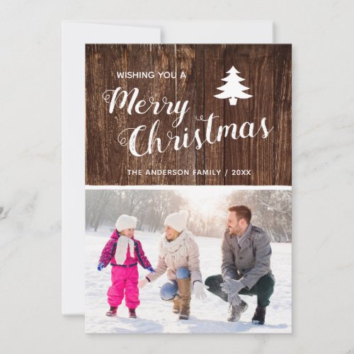 Rustic Wood  Christmas 2 Photos Holiday Card