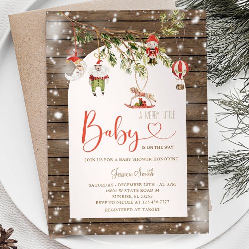 Rustic Wood Christmas A Merry Little Baby Shower Invitation