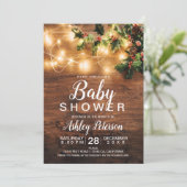 Rustic wood Christmas baby shower mistletoe light Invitation (Standing Front)