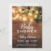 Rustic wood Christmas baby shower mistletoe light Invitation (Front)