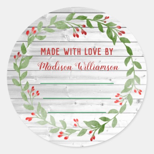 Rustic Wood Christmas Canning  Homemade Jam Classic Round Sticker