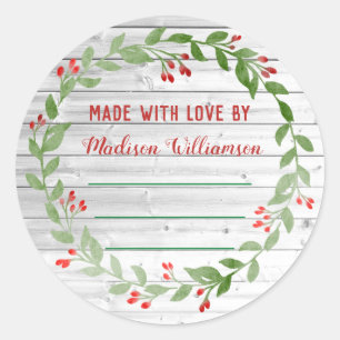 Rustic Wood Christmas Canning Homemade Jam Classic Round Sticker
