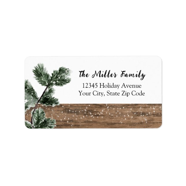 Rustic wood Christmas greenery holiday address Label (Front)