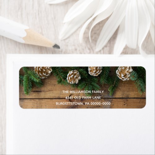 Rustic Wood  Christmas Greenery Pine  Pinecones Label