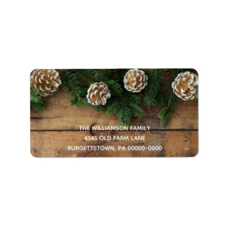 Rustic Wood Christmas Greenery Pine & Pinecones Label