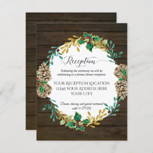 Rustic Wood Christmas Greenery Wedding Reception Invitation