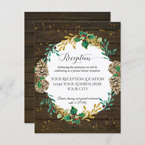 Rustic Wood Christmas Greenery Wedding Reception Invitation
