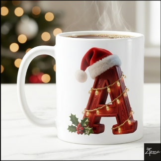 Rustic Wood Christmas Letter A String Lights Coffee Mug