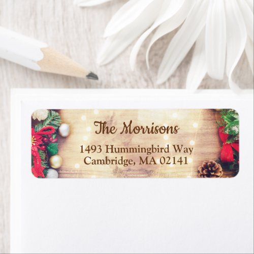 Rustic Wood Christmas Lights Return Address Label