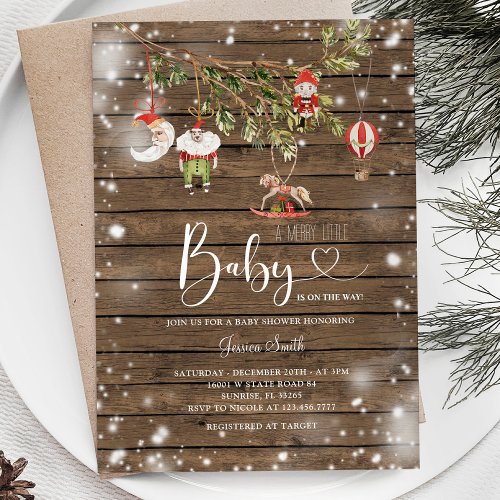 Rustic Wood Christmas Ornament Holiday Party Invitation