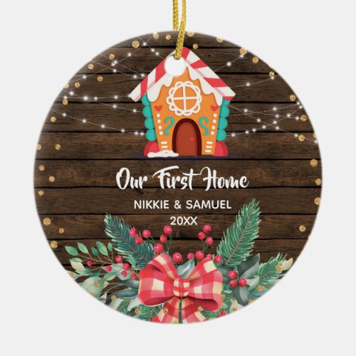 Rustic Wood Christmas Our First Home Ceramic Ornament