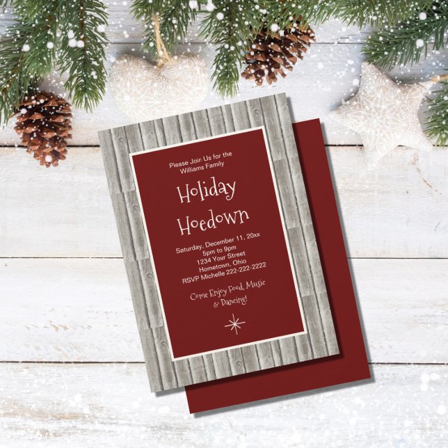 Rustic Wood Christmas Party Hoedown Invitation