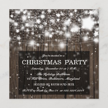 Rustic Wood Christmas Party Shining Stars Invitation