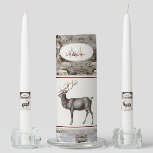 Rustic Wood Christmas Reindeer Family Monogram  Un Unity Candle Set