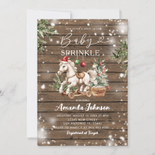 Rustic Wood Christmas Rocking Horse Baby Sprinkle Invitation