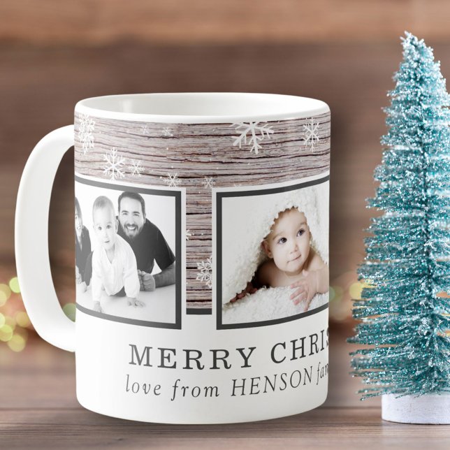 Rustic Wood Christmas Snowflakes 3 Photo Collage  Coffee Mug (Creator Uploaded)